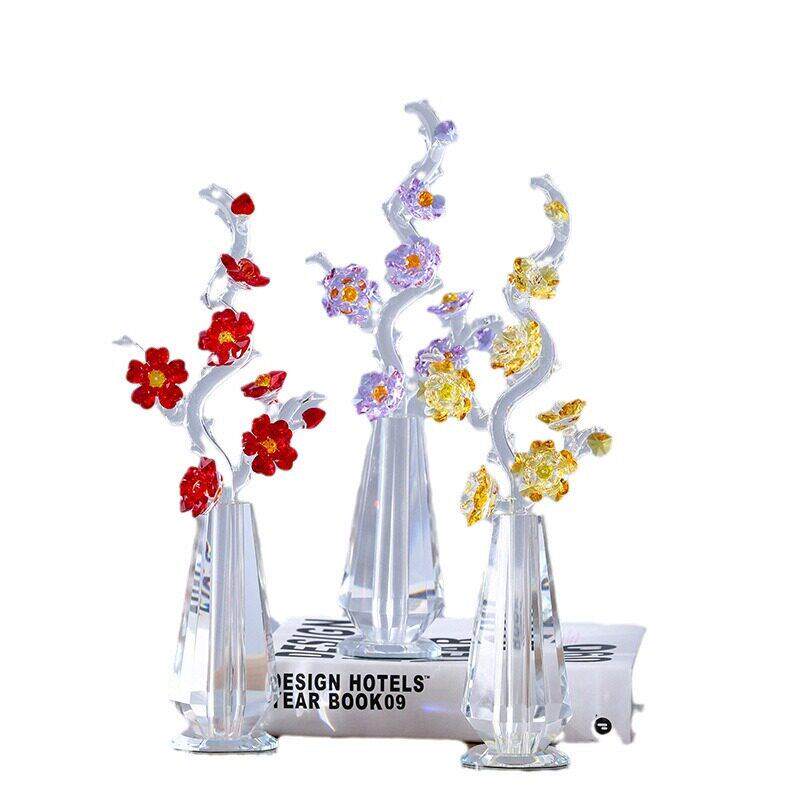 北欧轻奢透明水晶梅花摆件套装送朋友装饰品水晶工艺品生日礼物