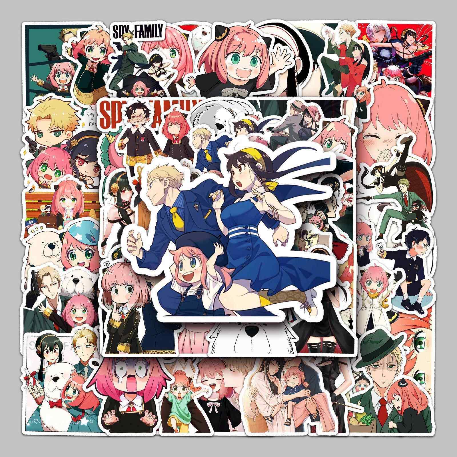 50张间谍过家家日漫行李箱贴纸滑板车可滴胶贴纸电脑平板卡通装饰