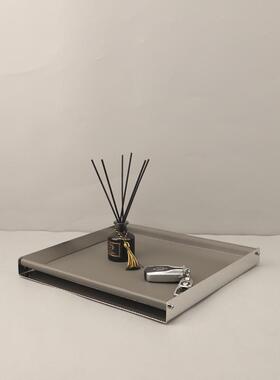 现代约方形台金属皮革香PHP装饰托盘摆件客厅卧室简梳妆家居装薰