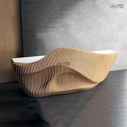 实木切片前台接待台定制售楼处展厅公司酒店收银台写字楼商场大堂