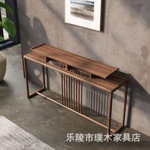 家用进门厅入户老榆木玄关柜子新中式隔断供桌香案黑胡桃实木条案