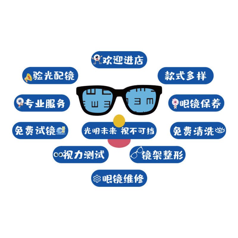 眼镜店形象墙面装饰挂画文化背景广告海报视验光室配镜宣传中心贴