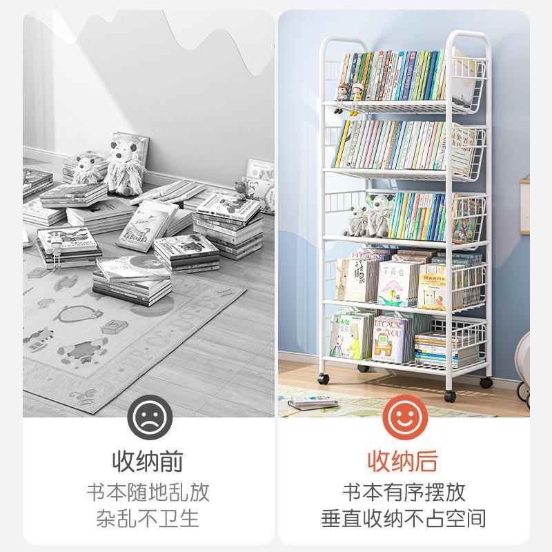 儿童折G610CA2书轮架铁艺置物架靠墙边储物落架地可移动叠带架子