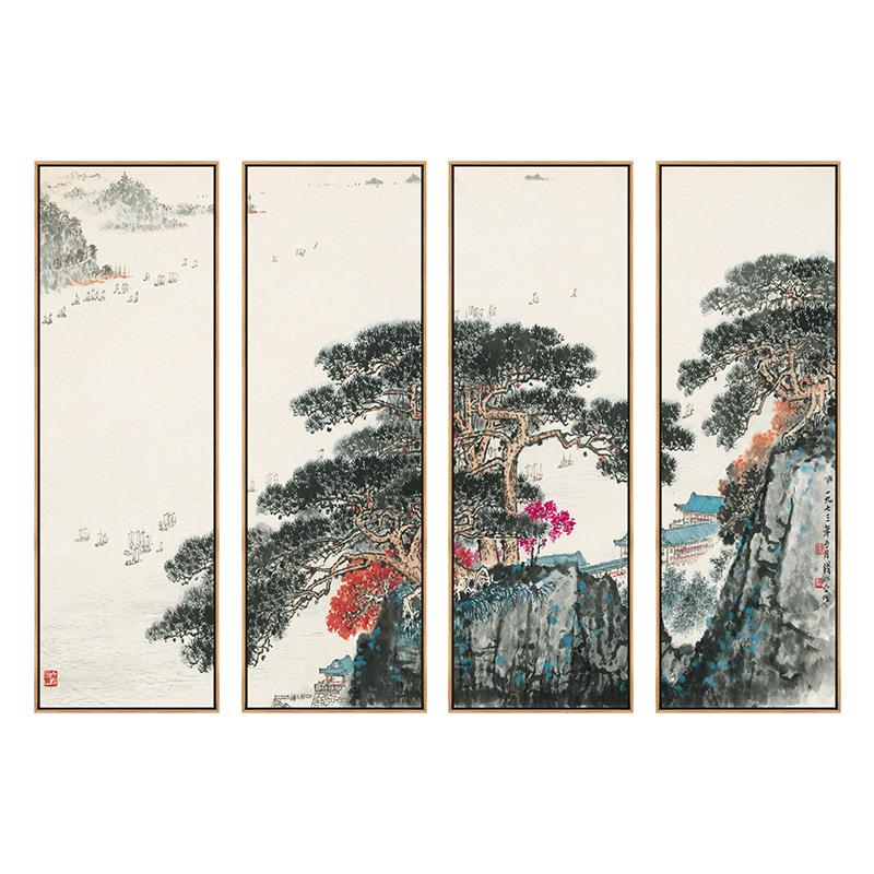 大好河山山水画客厅挂画新中式沙发背景墙装饰画茶室大气四联墙画