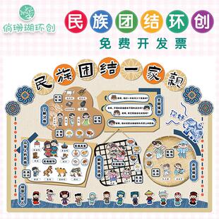 民族团结主题墙贴 幼儿园教室布置墙贴 防水防潮PVC墙贴 国风插画