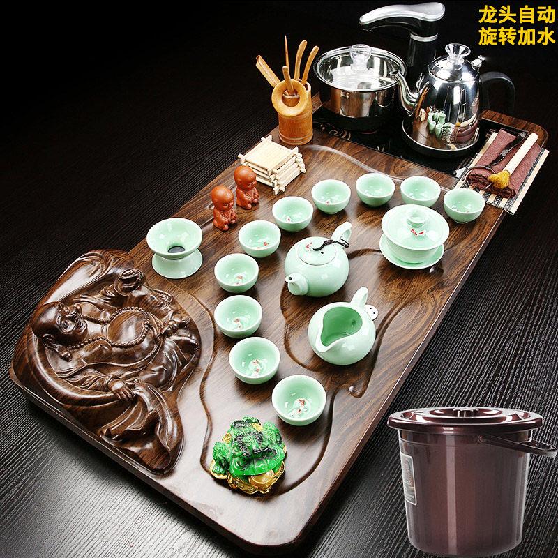 全自动茶盘茶具套装家用陶瓷功夫茶具智能电磁炉茶台茶道实木整套