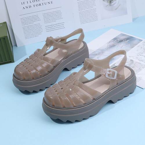 果冻鞋女2026新款镂空包头厚底编织洞洞鞋厚底女凉鞋夏季雨0717e