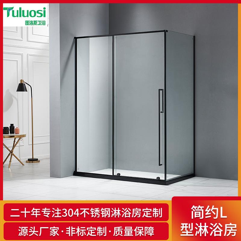 移门式L型淋浴房酒店公寓民宿304不锈钢隔断门干湿分离定制加工