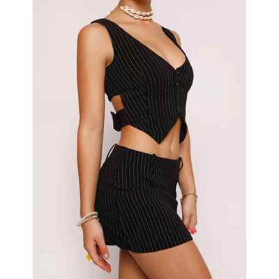 Female Waistcoat Solid Color Striped VNeck Sleeveless Tops