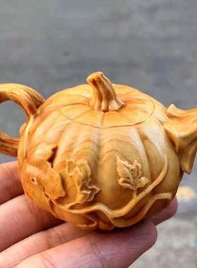 崖柏黄杨木南瓜壶雕木手把件把玩件摆件WLQ雕工木艺品文玩实刻手
