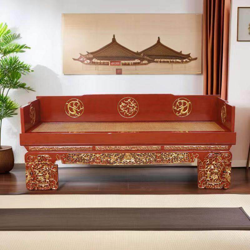 中式古典仿古罗汉床实木雕花描金贵妃床榻明清古典风格卧榻沙发床