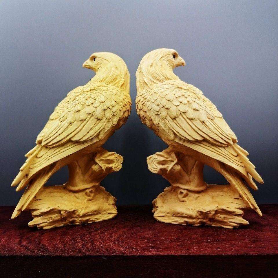 黄杨木雕老鹰摆件高8厘米木制工艺品精雕老鹰大展宏图一体雕文玩