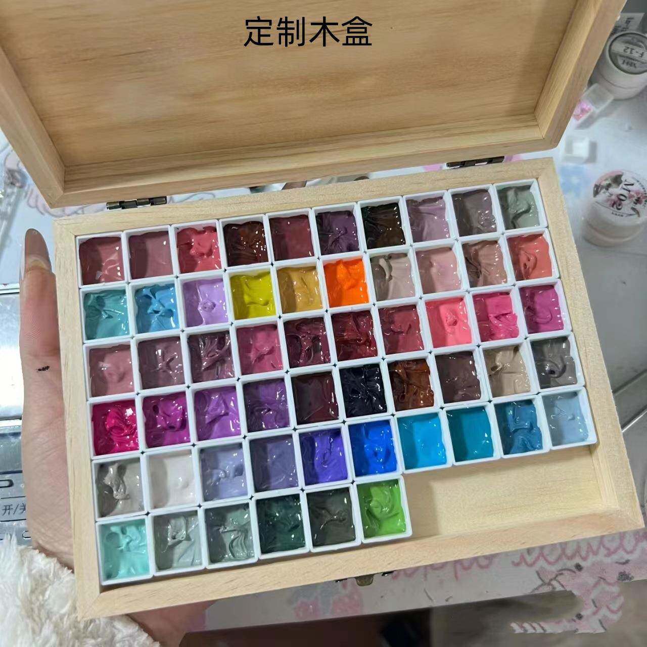 YHH樱禾拍拍胶分装木制包装盒美甲包装木盒子水彩颜料调色木质盒