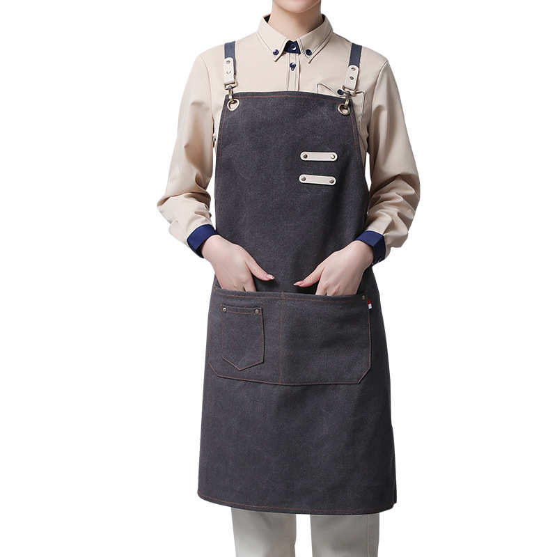 咖啡色厚帆布围裙定 制美甲绘画理发师花艺工作服围裙