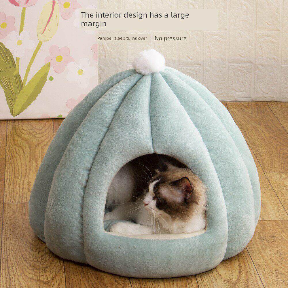 跨境猫窝冬季保暖封闭式猫窝可拆洗南瓜猫窝高弹PP棉猫用品
