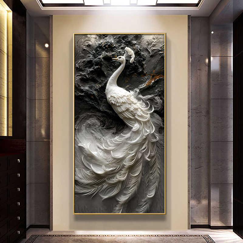 现代轻奢高级感肌理画孔雀挂画走廊过道墙壁画入户进门玄关装饰画图片