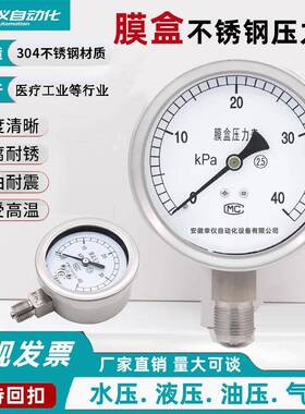 不锈钢膜盒压力表YE100BFkpa微压表膜片ye天然气mbar抗耐震