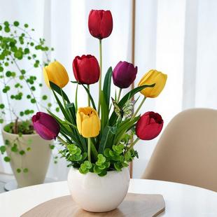 客厅餐桌装 饰桌摆花柜郁金香仿真花盆栽假花样板房防真室内花摆件
