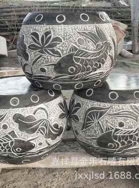 莲花石柱墩雕花工艺青石仿古柱顶石古建园林庭院做旧