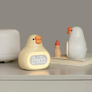 新款直销卡通创意胖胖鹅床头时钟USB多功能小程序夜灯摆件学生专