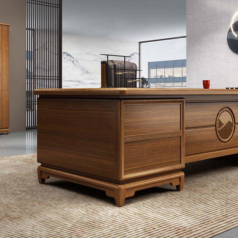 新中式办公桌老板桌大气总裁桌大班台实木大板桌经理桌椅组合