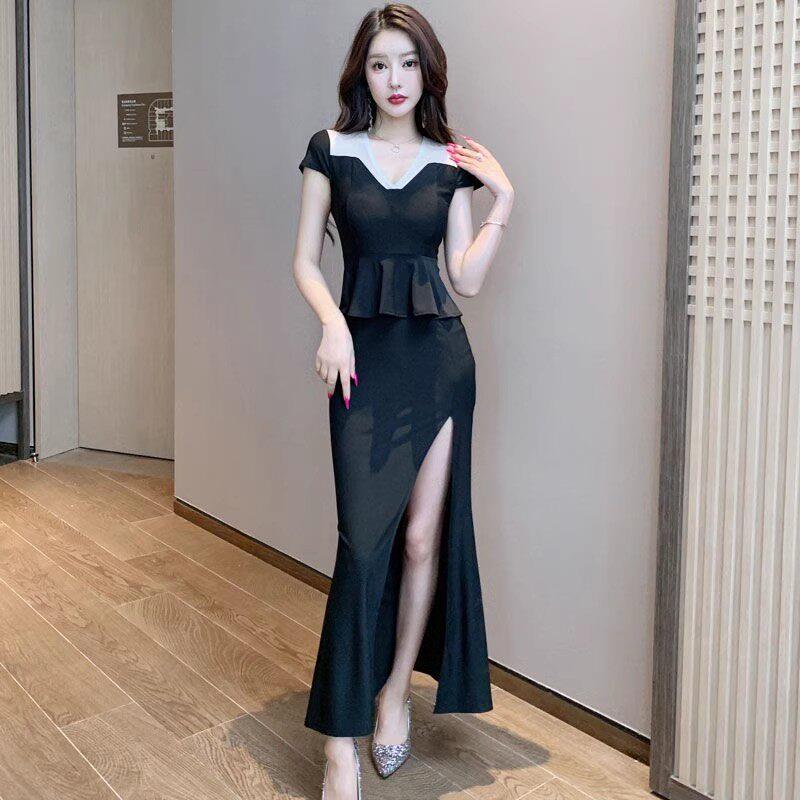 新款公主性感气质晚礼服夜场长裙洗浴桑拿技师酒吧显瘦工作服