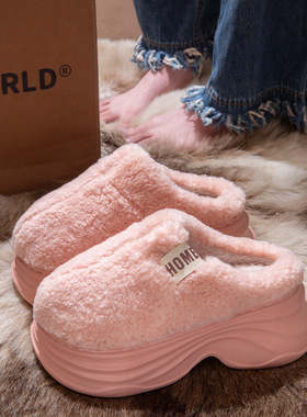 冬季棉拖鞋女款厚底增高2025新款居家用外穿防滑加绒保暖毛毛拖鞋