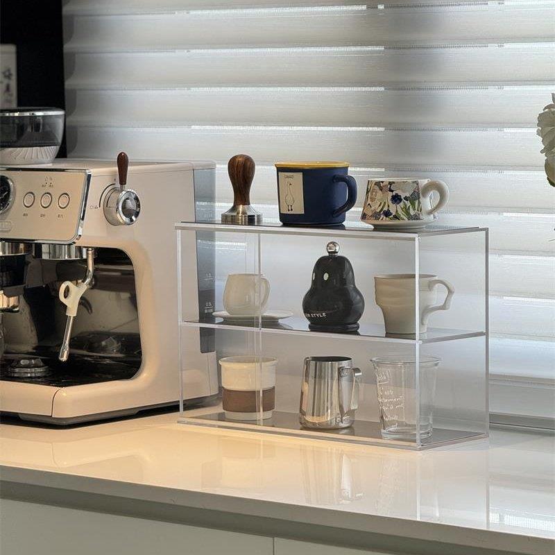 玖楼带门亚克力杯子收纳盒桌面茶杯咖啡杯水杯置物架杯子展示架