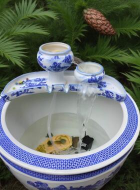 包邮水缸循环过滤器流水瀑布陶瓷摆件古法养鱼缸增氧循环过滤陶罐