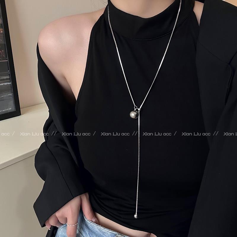 长款金属珍珠毛衣链女款大气高档可调节项链小众设计高级感锁骨链