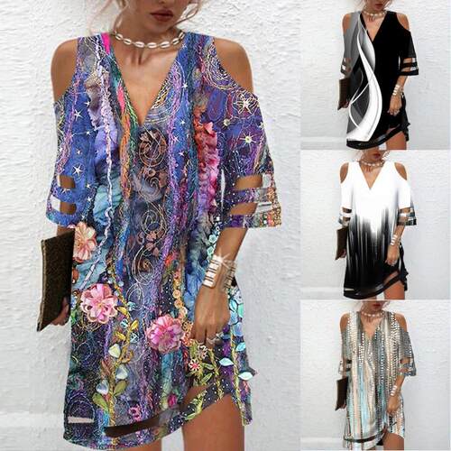 Flower mesh short sleeved dress for women