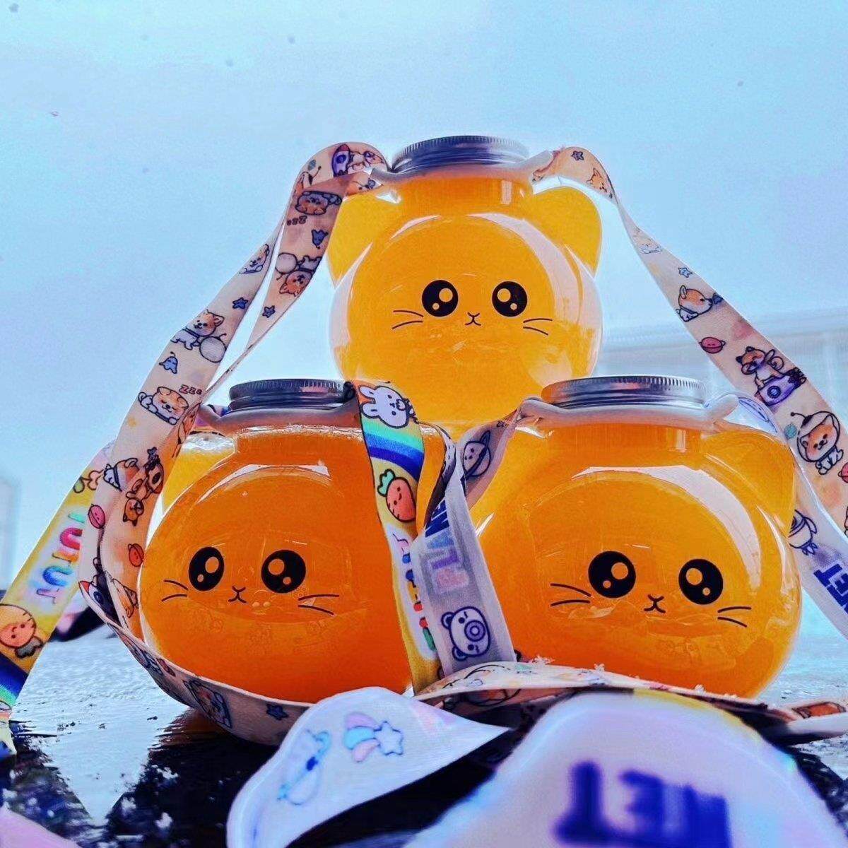 coco都可猫咪杯子网红可爱奶茶瓶塑料珠咪一次性带盖卡通创意商用