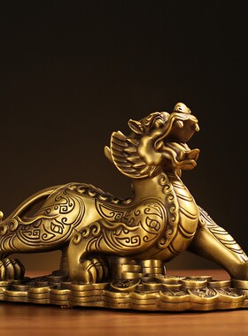 PRC全黄铜貔貅一家对摆件皮丘办公居室厅店铺装饰品店铺开客业