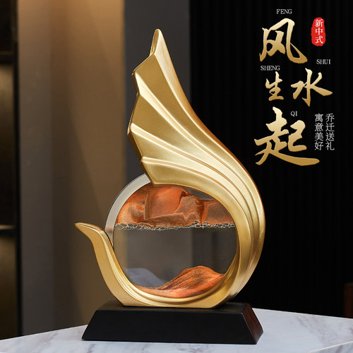 酒柜装饰品摆件轻奢客厅饰品电视柜流沙画办公室风生水起一帆风顺