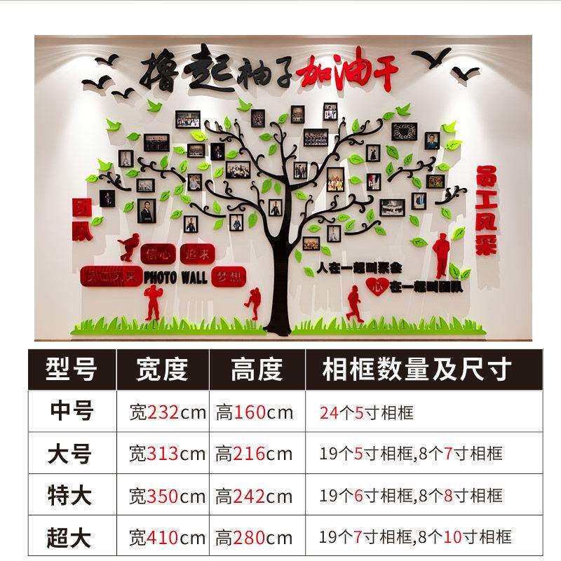 公司企业办公室文化墙壁装饰3d立体励志墙贴纸标语员工风采照片墙