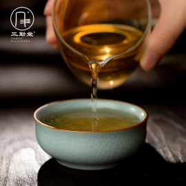 三勤堂汝窑吉祥杯，普洱茶红茶主人杯单杯景德镇功夫，茶具养金丝开片