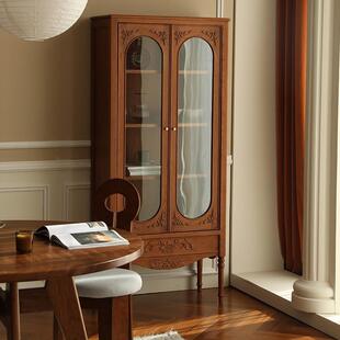 北美全实木家用复古实木酒柜焦糖色陈列柜客厅书柜樱桃木法式 风格