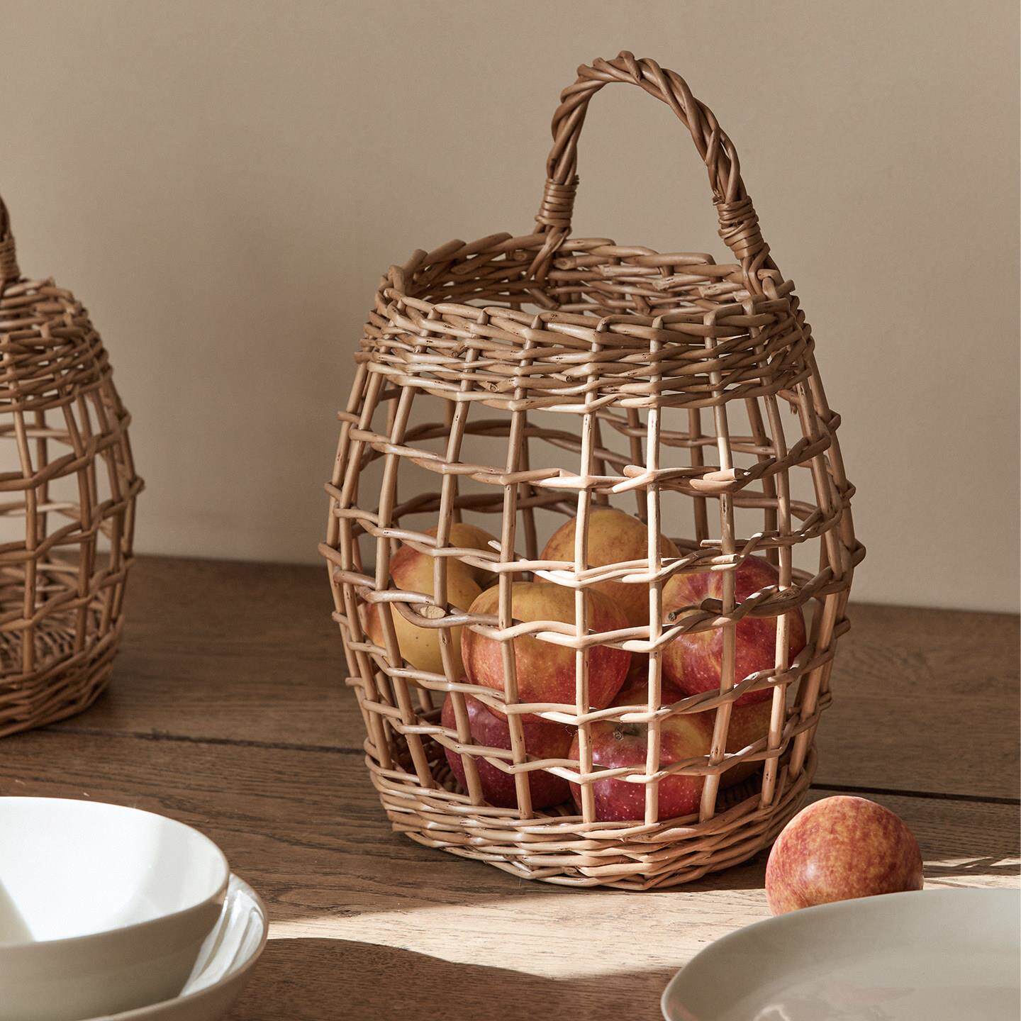 复古手提小篮子水果篮花篮鸡蛋篮厨房葱姜蒜收纳筐壁挂藤编柳编篮