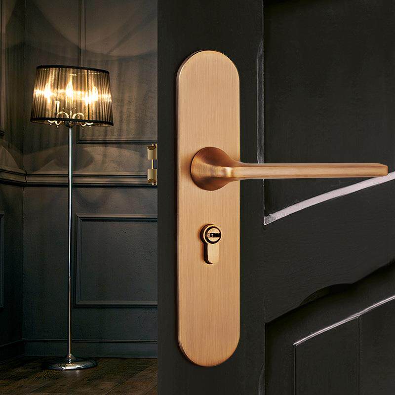 室内卧室门锁静音黄古铜房间门锁家用通用型把手现代简约锁具五金