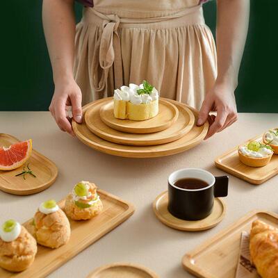 Rectangular Bamboo Tray Set Wooden Platter for Snacks Cake