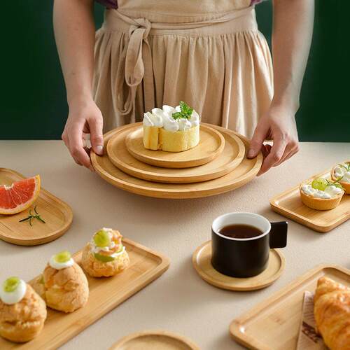 Rectangular Bamboo Tray Set Wooden Platter for Snacks Cake
