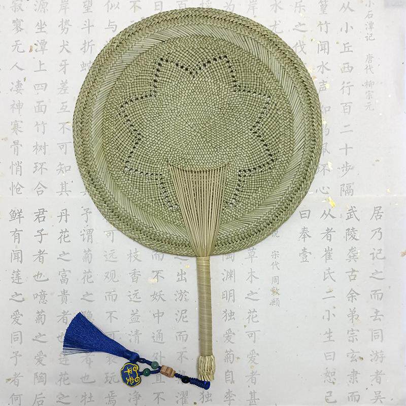 草编岭夏季编织古风扇风手摇驱蚊宝宝团手工蒲扇老式根扇子