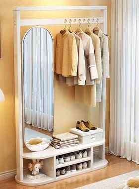 实木衣架落帽地挂衣架穿衣镜一体UBC全身卧厅室镜收纳架家用客衣