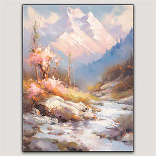 饰画客厅玄关落地油画 挂画新古典山水装 纯手绘抽象风景画中式 风格