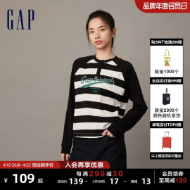 Gap女装春季LOGO纯棉撞色插肩长袖T恤高级时尚休闲舒适上衣836098