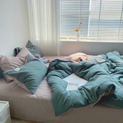 正品ins风简约北欧纯色精梳棉四套少女心宿舍床单被套.51.18件床