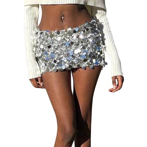 Low waisted sequin wrap hip skirt女士低腰亮片修身包臀半身裙