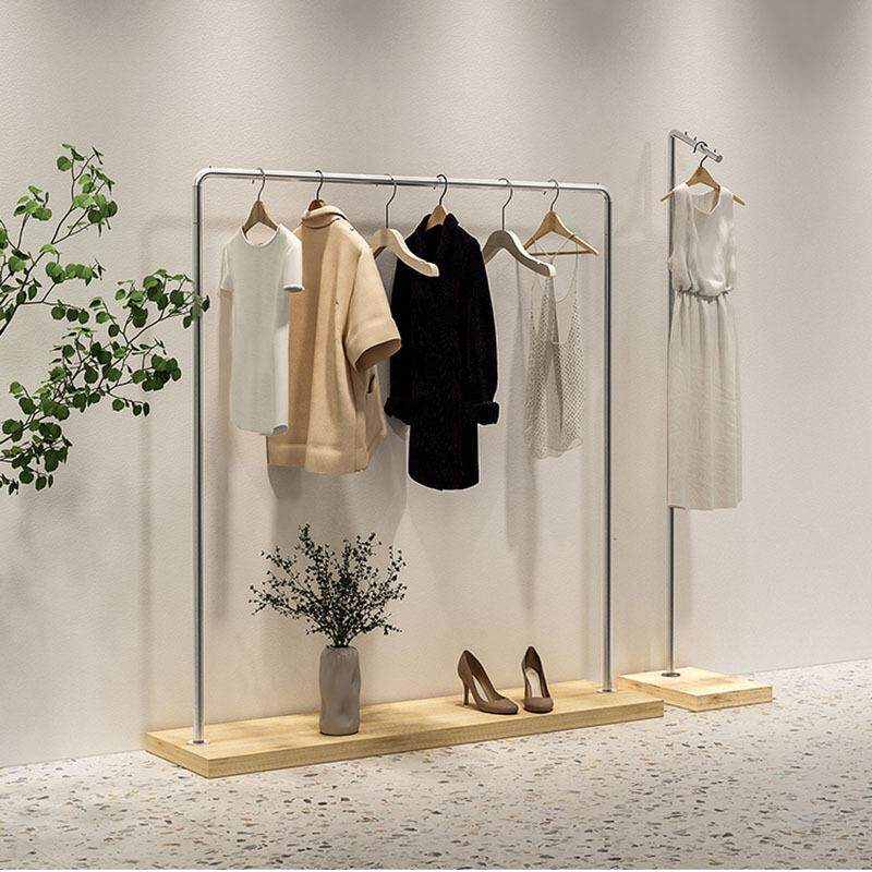 服装店展示架陈列道具原木色不锈钢拉丝落地衣架童装货架挂衣架子