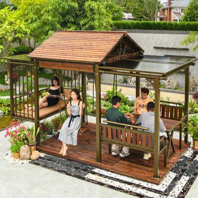 户外凉亭中式小木屋多功能秋千躺床庭院亭子别墅院子遮阳棚