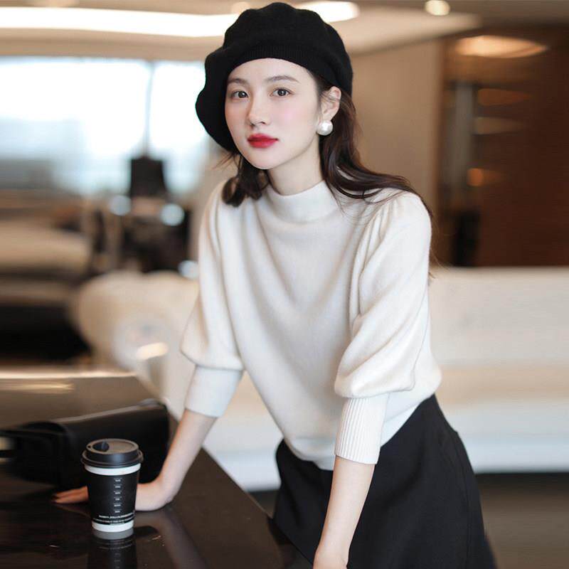 打底衫女春秋内搭洋气上衣2025新款白色时尚半高领针织羊绒衫毛衣